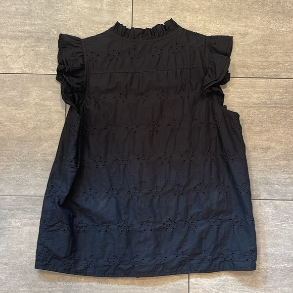 J.Crew Flutter Sleeve Eyelet Top, black, small - Picture 2 of 7